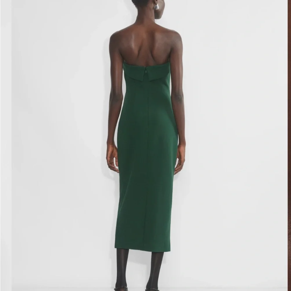 Aritzia Green Ribbed Strapless Sheath Dress - Picture 2 of 8